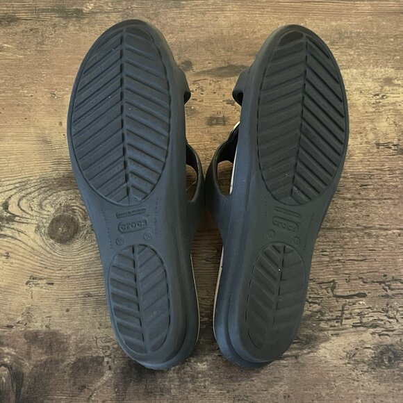 Crocs Womens Sanrah Sandal Sz 10 Brown Gold Hammered Teardrop Wedge Heel Slide - Picture 8 of 10